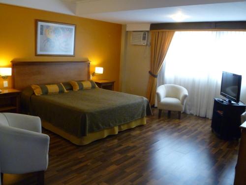 a hotel room with a bed and a television at Tritone Hotel in Buenos Aires