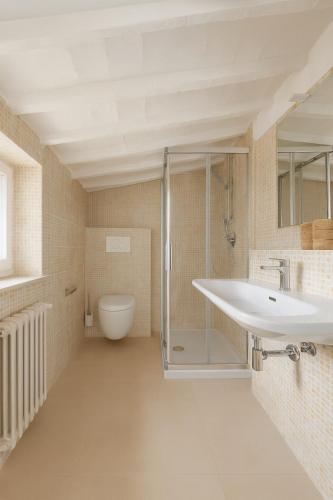 a bathroom with a shower and a sink and a toilet at Residenza del Capitano in Siena