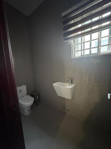 a bathroom with a sink and a toilet at Emmy's 3 Bedroom Apartment in Sakumona