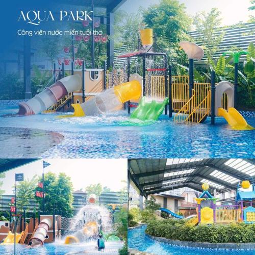 a collage of two pictures of a water park at Wyndham Lynn Times Thanh Thủy Onsen Sweet Home in La Phu