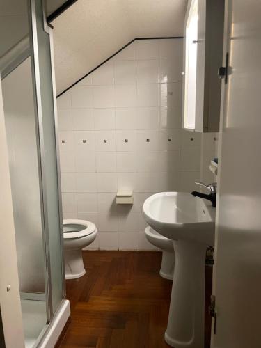 a bathroom with a toilet and a sink at LA VOLPINA - Terrazza in Centro in Ovada