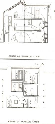 two views of a house with drawings at Gites de france aux badieux in Les Badieux