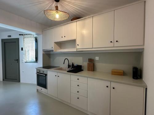 Kuchyň nebo kuchyňský kout v ubytování Ammos Andros Accommodation