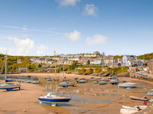 a group of boats sitting in the sand on a beach at Croft Y Beudy in Henfynyw Upper