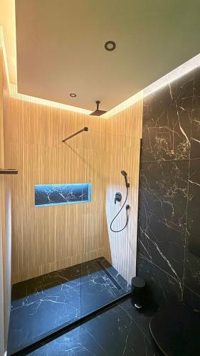a bathroom with a shower with a shower at Unirii Residence in Cluj-Napoca