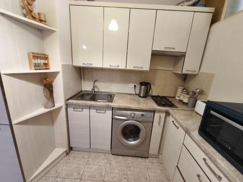 a kitchen with a washing machine and a sink at Comfort Apartment in Yerevan