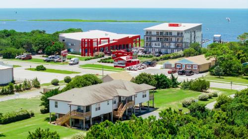 an aerial view of a building and a parking lot at Watermen's Cabana 2C - 3-Bed, 2-Bath Apartment - Walk To BEACH Access & PET Friendly! in Waves