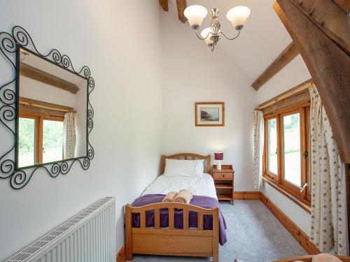 a bedroom with a bed and a mirror on the wall at Pondmead in Monk Okehampton