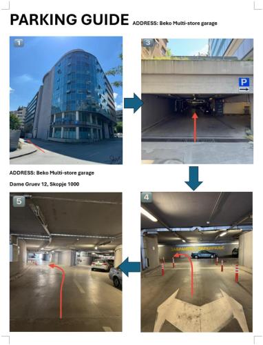 a series of four pictures of a parking garage at Bliss Palace Hotel & Spa in Skopje