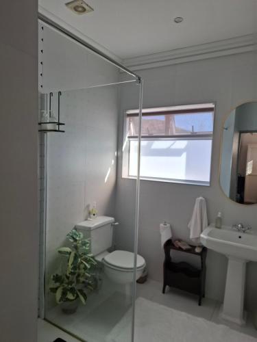 a bathroom with a toilet and a sink at The Vineyard Country House in Montagu