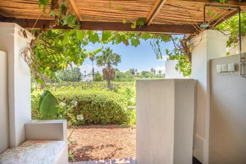 a room with a door leading to a yard with a view at The Vineyard Country House in Montagu