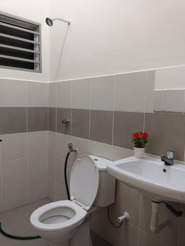 a bathroom with a toilet and a sink at Homestay Ismail LEKIR in Sitiawan