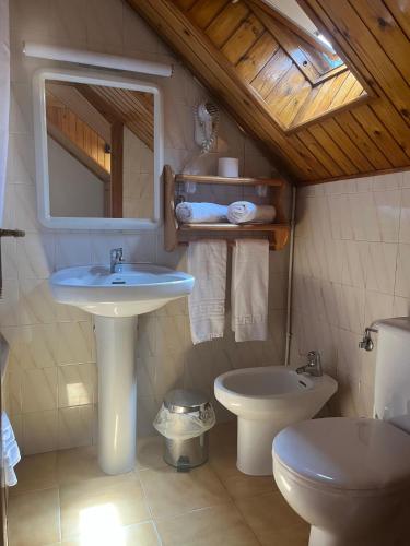 a bathroom with a sink and a toilet and a mirror at Pensión Montarto in Arties