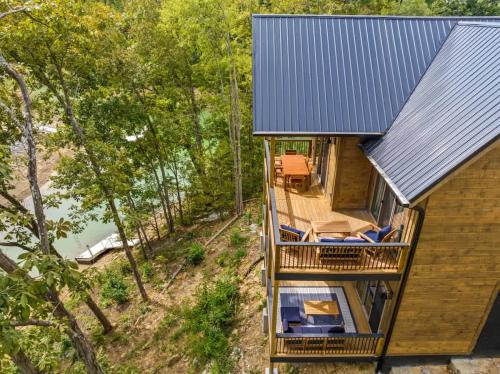 an overhead view of a house with a roof at Bobber Bungalow - Boat Float Relax in Sevierville