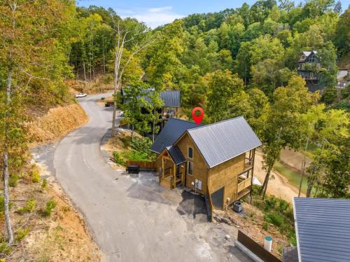 an overhead view of a house with a road at Bobber Bungalow - Boat Float Relax in Sevierville