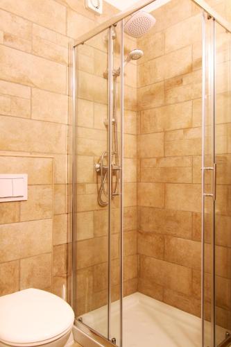 a shower stall with a toilet in a bathroom at B&B Tonivale - Heated Pool, Padel & Meeting Room in Skrbčići