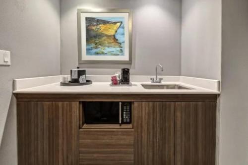 a kitchen with a sink and a microwave at Hampton Inn & Suites San Jose Airport in San Jose