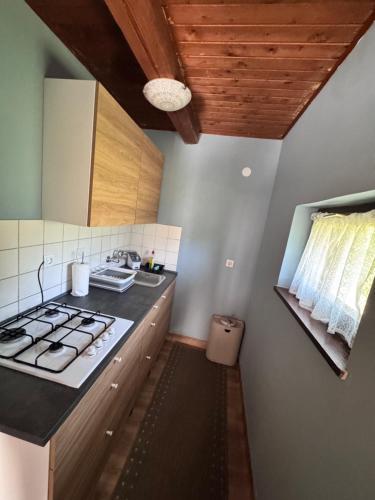 a kitchen with a stove and a counter top at Chalet SS Pohorje in Pohorje