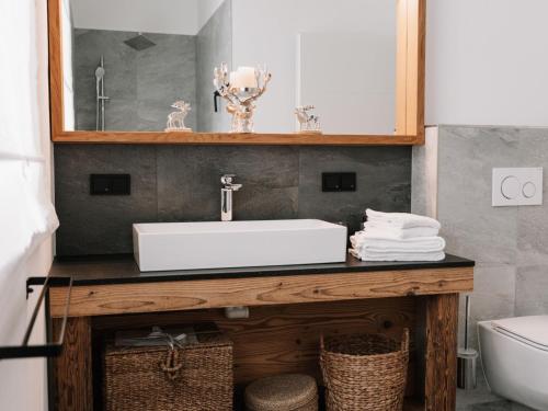 a bathroom with a sink and a mirror at Holiday Home Haus am Kogl by Interhome in Wies