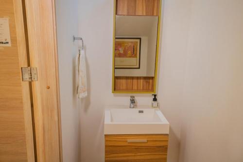 Arroyo de PiedraCabaña Cerca de Cartagena的带水槽和镜子的浴室