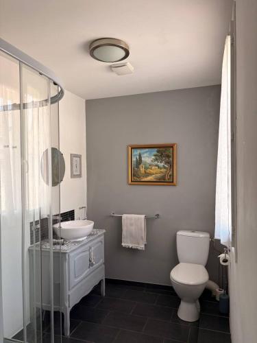 a bathroom with a toilet and a sink at La Belle Vienne in Exideuil
