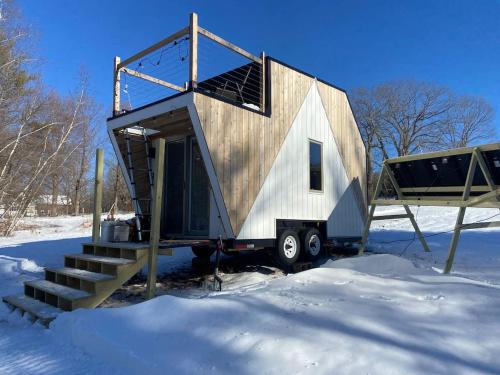 The Coziest Tiny Home with Mini Cows and Horses v zimě