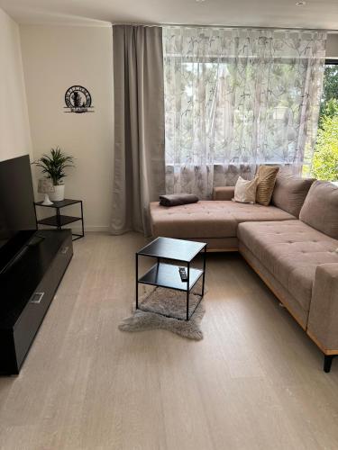 a living room with a couch and a table at Ferienwohnung LeJaju in Friedrichsthal