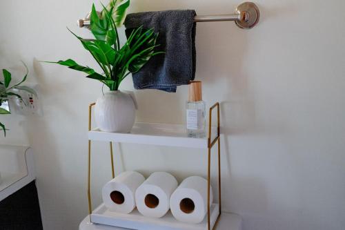 a shelf with three rolls of toilet paper in a bathroom at Walk to Concerts Beach with Pool View in Gilford