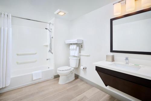a bathroom with a toilet and a sink and a shower at TownePlace Suites by Marriott Mississauga-Airport Corporate Centre in Mississauga