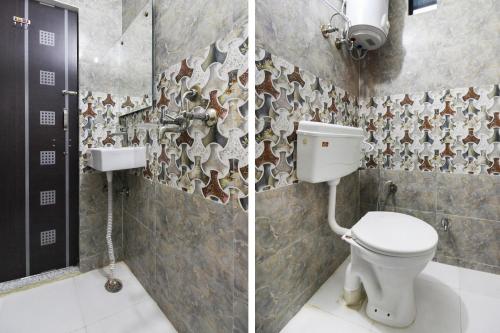 two pictures of a bathroom with a toilet and a shower at Taj 3 Star Hotel Agra Near Taj Mahal in Tājganj