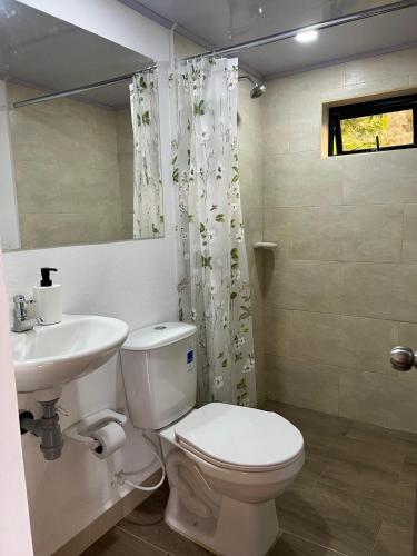 a bathroom with a toilet and a sink at Apartamento campestre in Sasaima
