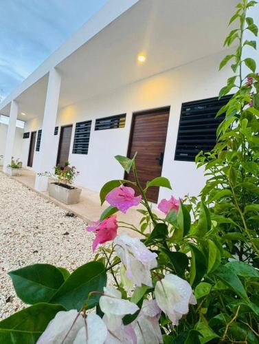 a house with pink flowers in front of it at Muunyal Naj in Valladolid