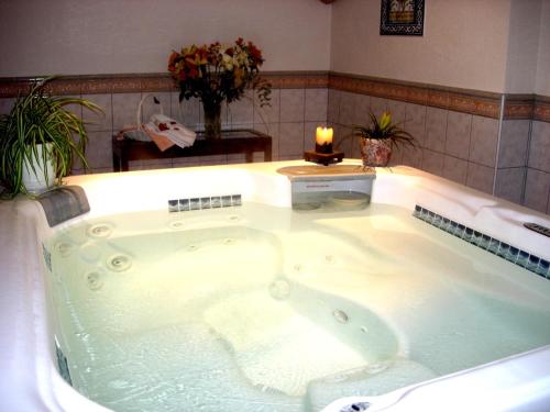 a large bath tub in a bathroom at La Grande Fontaine in Jugon Les Lacs