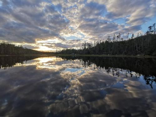 a reflection of the sky in a lake at The Eyrie, your private Ocean View apartment in Head of Jeddore