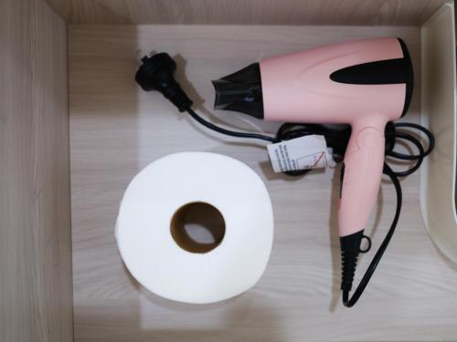 a pink hair dryer sitting on top of a drawer at Colonial On Gladstone Motel in Gisborne
