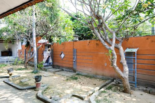 a wall with a tree next to a fence at RedDoorz Plus @ Singaraja in Singaraja