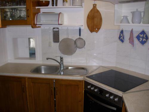 a kitchen with a sink and a stove at Wannenhof Romantik in Bernau im Schwarzwald