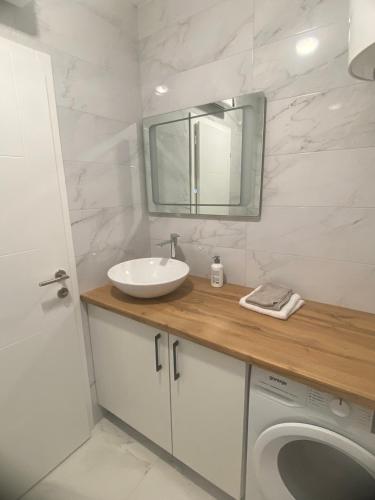 a bathroom with a sink and a washing machine at MH apartment in Vranješ