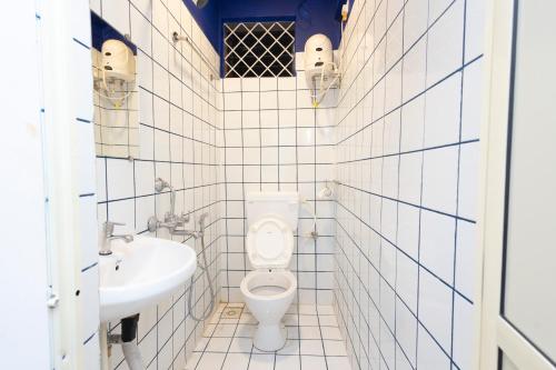 a bathroom with a toilet and a sink at Horn Ok Please Hostel Mandrem in Mandrem