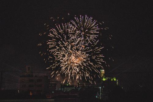 a firework display in the sky at night at サウナとアートの宿 瀬戸内一棟貸切 Sei-Jima Retreat in Sakaide