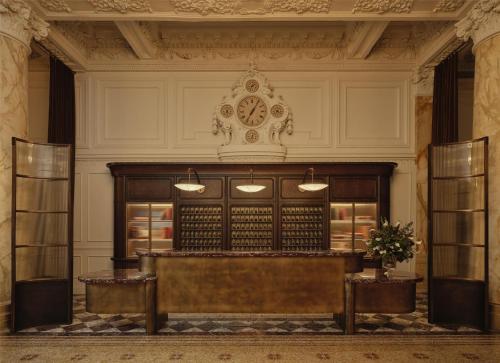 a rendering of the front desk of a courtroom in a building at The Bellevue Hotel, in the Unbound Collection by Hyatt in Philadelphia