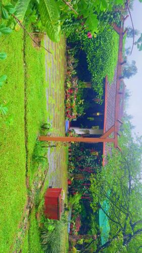 a garden with flowers and plants on a wall at Edgestay in Mudigere