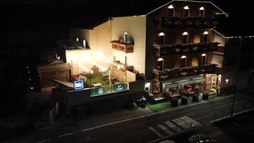 an overhead view of a building at night at Hotel La Montanara Predazzo in Predazzo