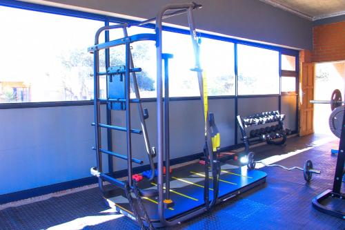 a room with a gym with a tread machine at Masiyabundu chalets in Gaborone