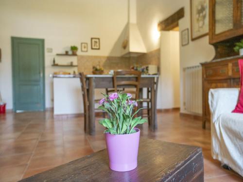 a vase with flowers on a table in a living room at Appealing Apartment in Collesalvetti with Garden in Nugola