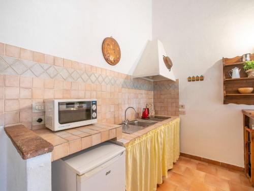 a kitchen with a microwave and a sink at Appealing Apartment in Collesalvetti with Garden in Nugola