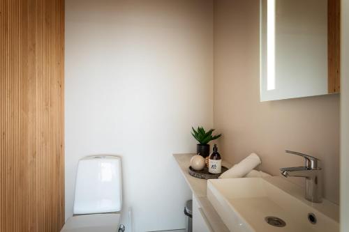 a small bathroom with a sink and a toilet at Stay North - Harmonia 