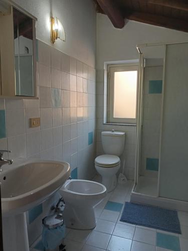 a bathroom with a sink and a toilet and a shower at Vista Alcantara - Wellness Mountain-Top Retreat in Motta Camastra