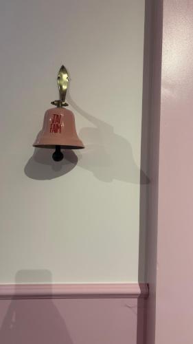 a pink hat sitting on top of a shelf at My Funky House - Manage - Spa, jacuzzi, billard, cinéma, Nintendo Switch, karaoké in Manage