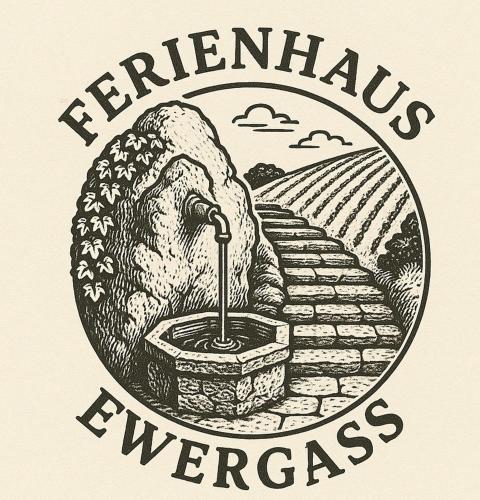 a drawing of a stone wall with a well and a vineyard at Ferienhaus Ewergass in Mertesdorf - nur 8 km von Trier - kostenloses ÖPNV-Ticket inklusive in Mertesdorf